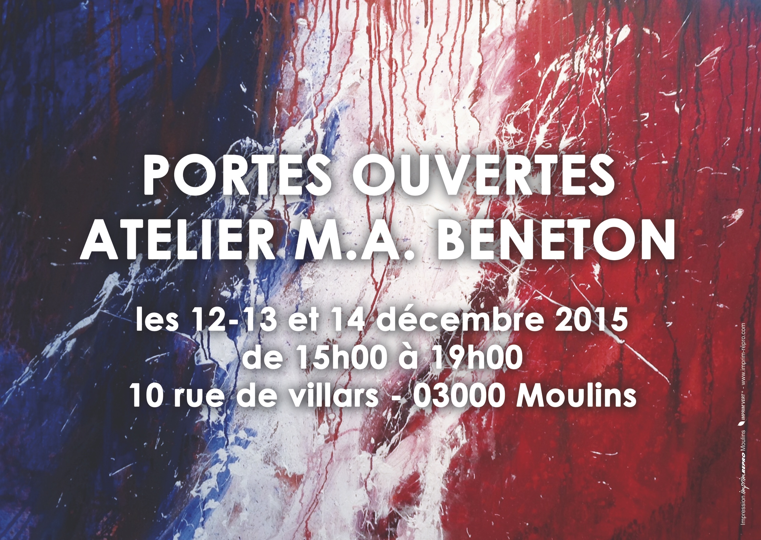 Flyer des Portes ouvertes de l'atelier du 12 au 14 décembre 2015